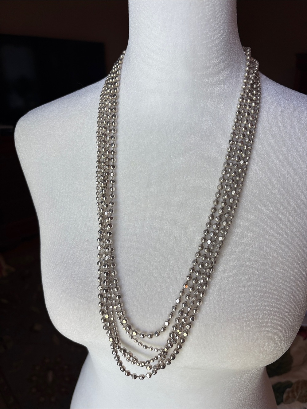 Vintage 14” Multi-Strand Silver Beaded Necklace - Elegant Layered Women Jewelry